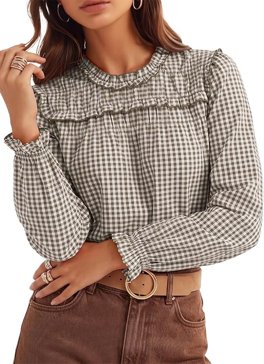 Dokotoo Gingham Long Sleeve Shirts for Women Cotton Babydoll Tops 2026 | Amazon (US)