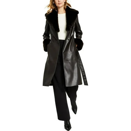 Via Spiga Womens Faux Leather Midi Trench Coat | Walmart (US)
