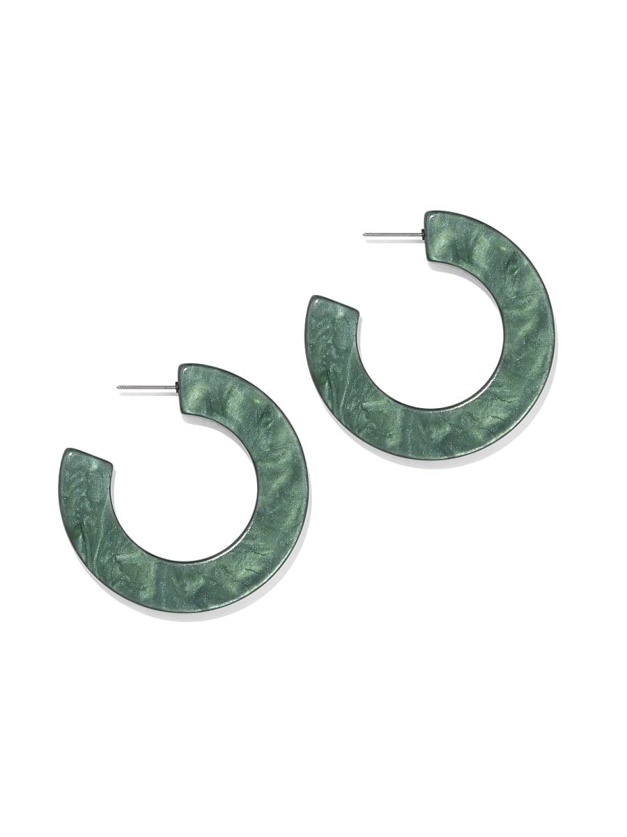 NY & Co Women's Marbleized Green Hoop Earrings Glenwood Size 2 inch | New York & Company