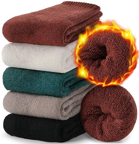 EBMORE Merino Wool Boot Socks Warm Thermal Winter Thick Hiking Cozy Boot Crew Comfy Socks 5 Pairs for Women Gifts Stocking Stuffers(Coffee/Beige/Black/Dark Green) | Amazon (US)