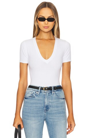 Good American Deep V Bodysuit in White001 from Revolve.com | Revolve Clothing (Global)