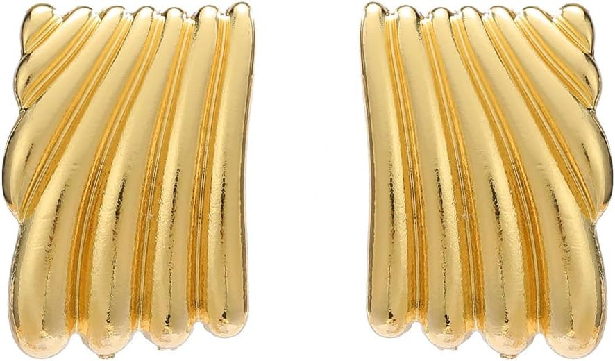 Gold Statement Earrings for Women Trendy Chunky Gold Square Earrings Textured Stud Earrings for W... | Amazon (US)
