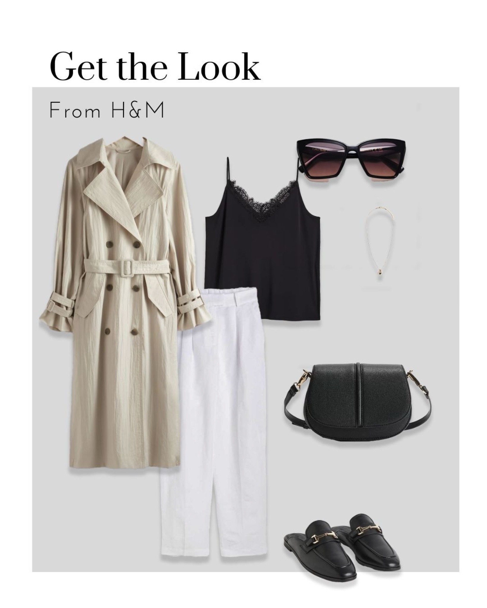 Step into spring with a breezy, chic outfit! 
Imagine a light jersey cami top with delicate lace along the plunging V-neck, perfect for both casual and dressier occasions. The flowy silhouette flatters all body types. High-waisted trousers in breathable linen viscose weave cinch your waist and add sophistication with subtle pleats. Diagonal pockets offer practicality, while a concealed button closure keeps things sleek. A detachable crossbody bag with a magnetic clasp provides hands-free ease, and a long box-chain necklace adds a touch of shine. Sleek mule loafers in buttery leather with a decorative snaffle detail complete the look, offering comfort and style with a slight heel.

This outfit is perfect for spring: lightweight fabrics keep you cool, the mix of lace and tailoring creates effortless style, and each piece is versatile for endless combinations. Embrace spring fashion – comfort, style, and endless possibilities – with this chic ensemble! #SpringFashion #ChicStyle #BreezyOutfit #JerseyCami #LaceDetail #HighWaistedTrousers #LinenViscose #CrossbodyBag #BoxChainNecklace #MuleLoafers #ComfortAndStyle #VersatilePieces