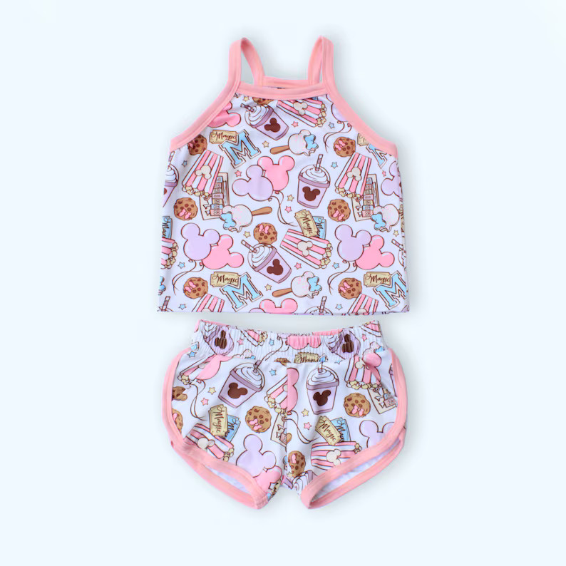 Set Girl Elastic Waist Contrast Binding Shorts and Cami Top, Crop Tank Top & Elastic Waist Short ... | Etsy (US)