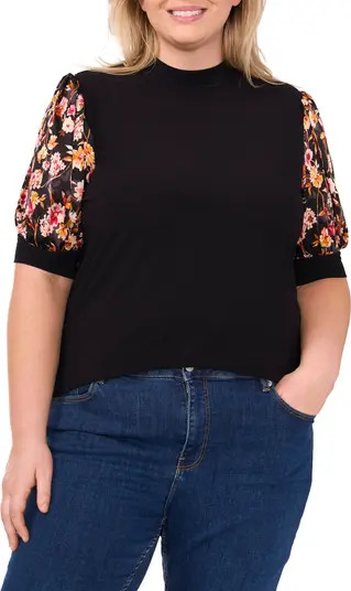 CeCe Mixed Media Mock Neck Top | Nordstrom | Nordstrom