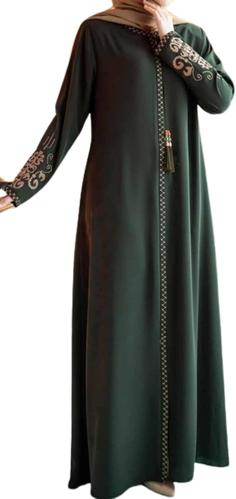 Women's Embroidered Sleeves Abaya and Embroidered On The Side of The Zipper Long Sleeve Floor Len... | Amazon (US)