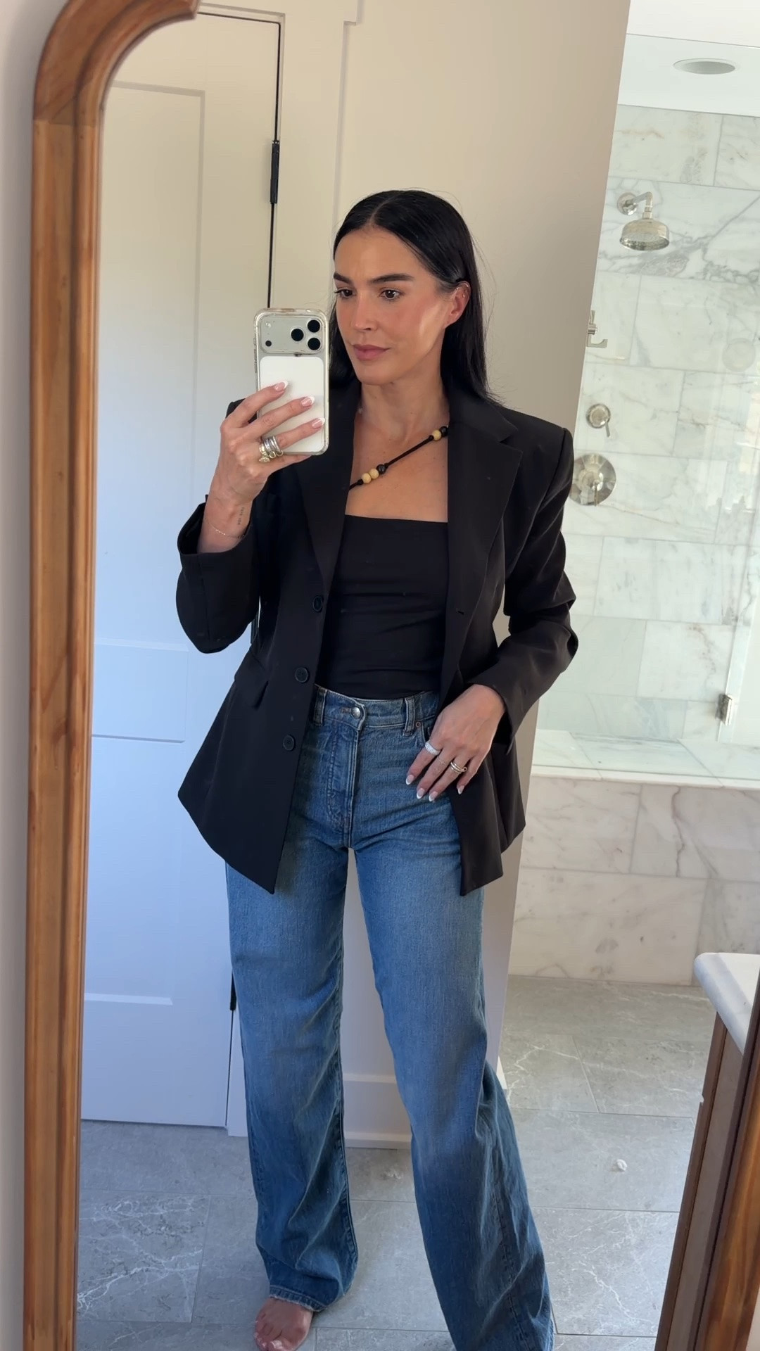 I’m 5’10 wearing a size medium in the top, size medium in the blazer, size 27 tall in the jeans

#LTKSaleAlert #LTKTall #LTKootd