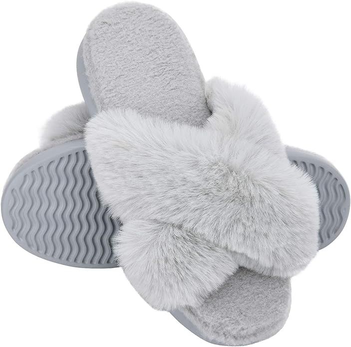 Women House Slippers Cozy Ladies Womens Open Toe Slippers Memory Foam Comfy Slipper Fur Ladies Wa... | Amazon (US)