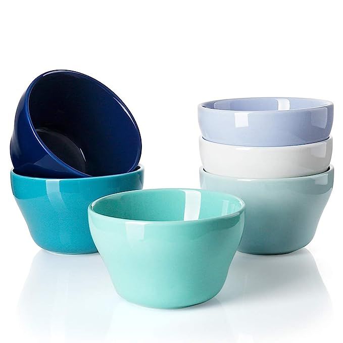 Sweese 107.003 Porcelain Bouillon Cups - 8 Ounce Dessert Bowls - Set of 6, Cool Assorted Colors | Amazon (US)