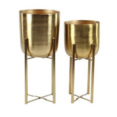 Set of 2 11" x 11" x 22"/10" x 10" x 19" Planters with Stand Gold - CosmoLiving by Cosmopolitan | Target