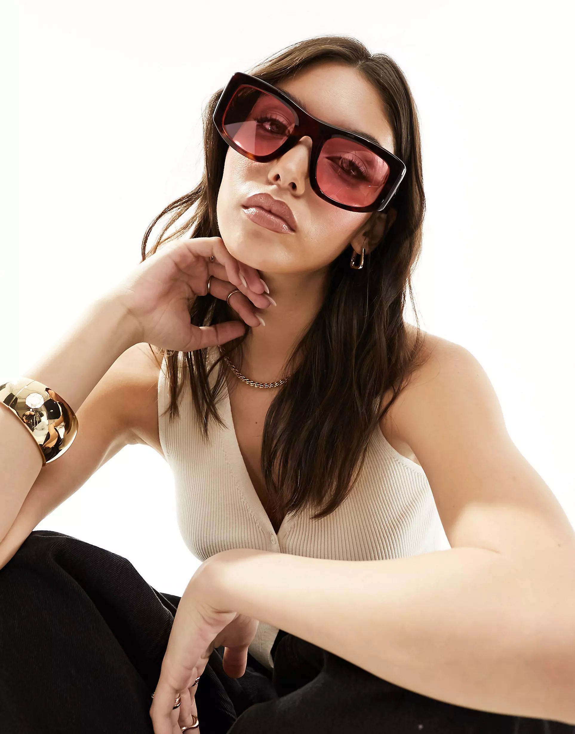 Quay x Guizio uniform oversized square sunglasses in tort with pink lens | ASOS | ASOS (Global)