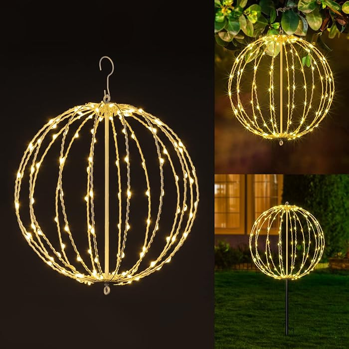 Christmas Ball Light Sphere, 16IN 128LED Hanging Tree Light and Pathway Lights with Hook and Stak... | Amazon (US)