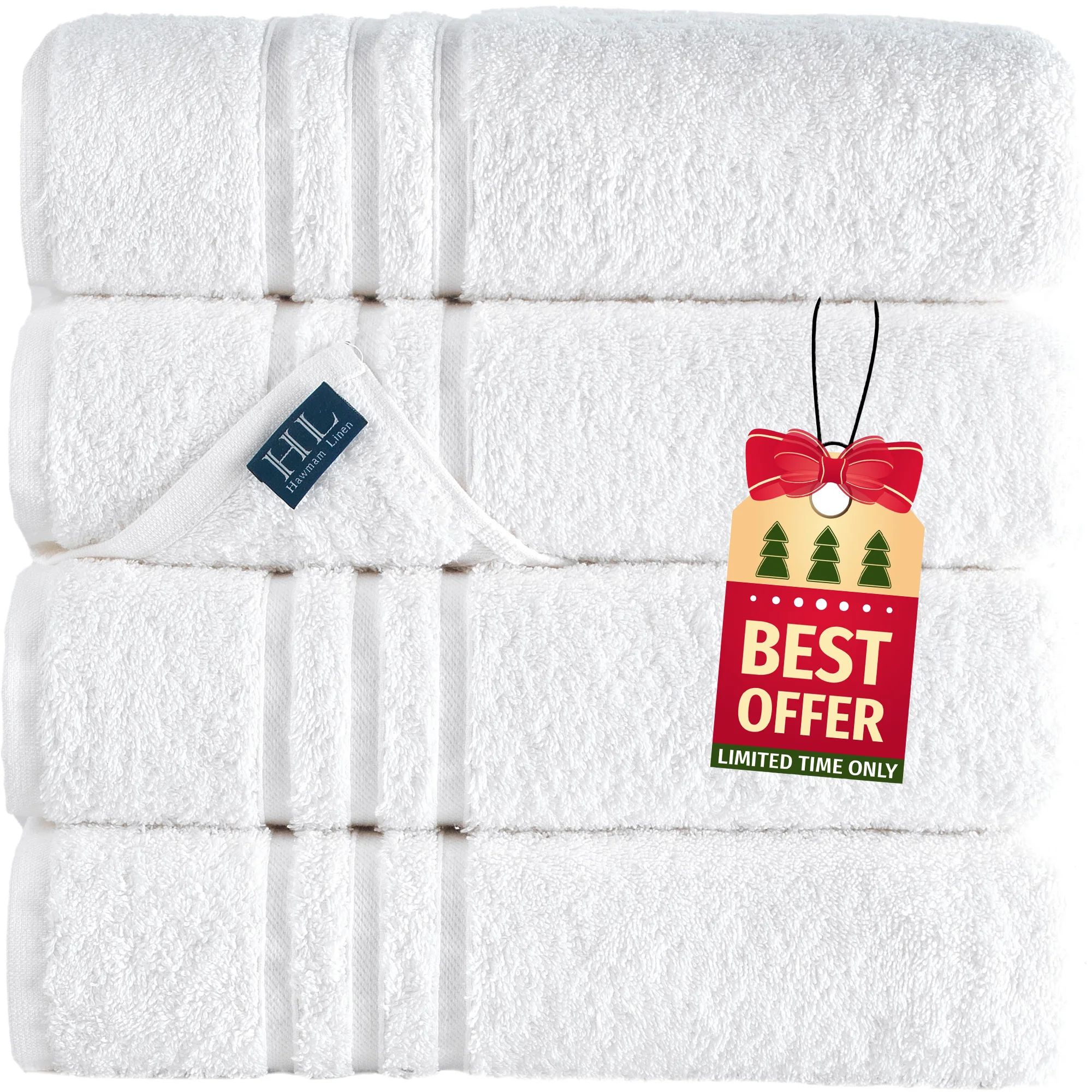 Hammam Linen 4 Piece Bath Towels Set - White - Perfect for Daily Use | Walmart (US)