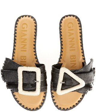 Gianni Bini Jaxson Raffia Mismatched Buckle Flat Sandals | Dillard's | Dillard's