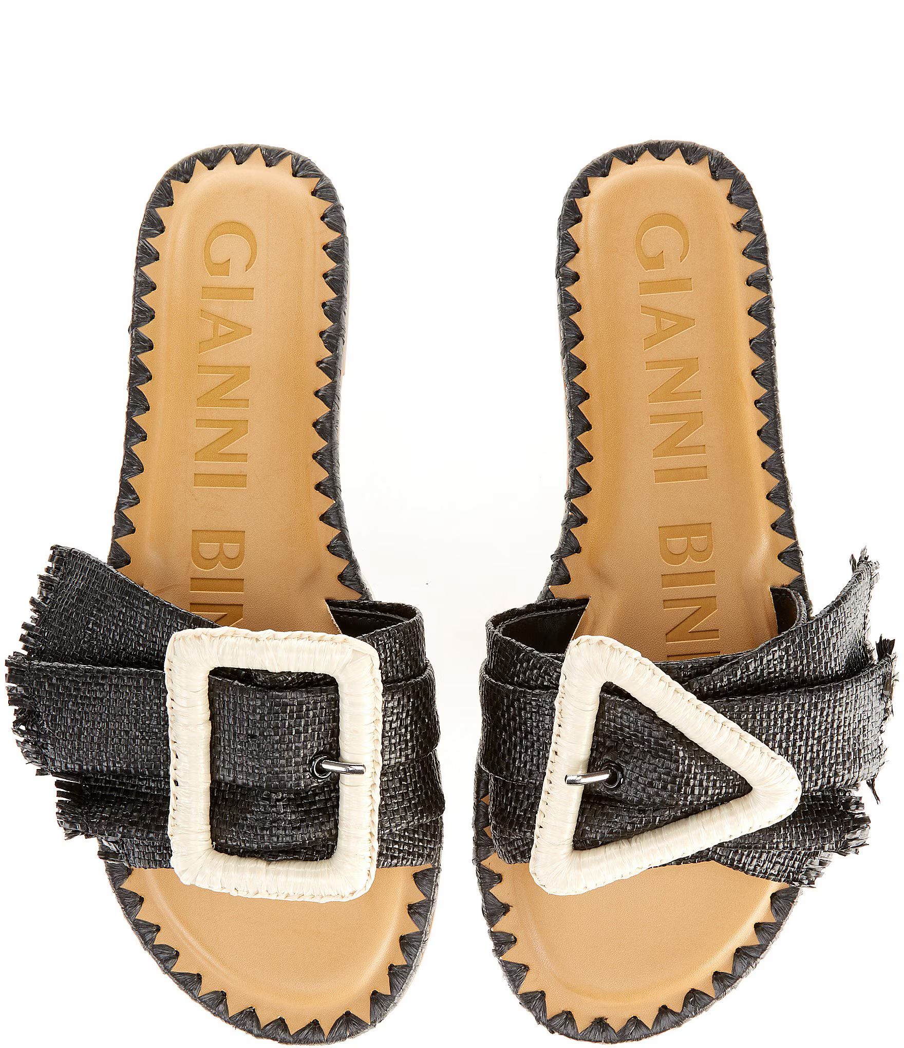 Gianni Bini Jaxson Raffia Mismatched Buckle Flat Sandals | Dillard's | Dillard's