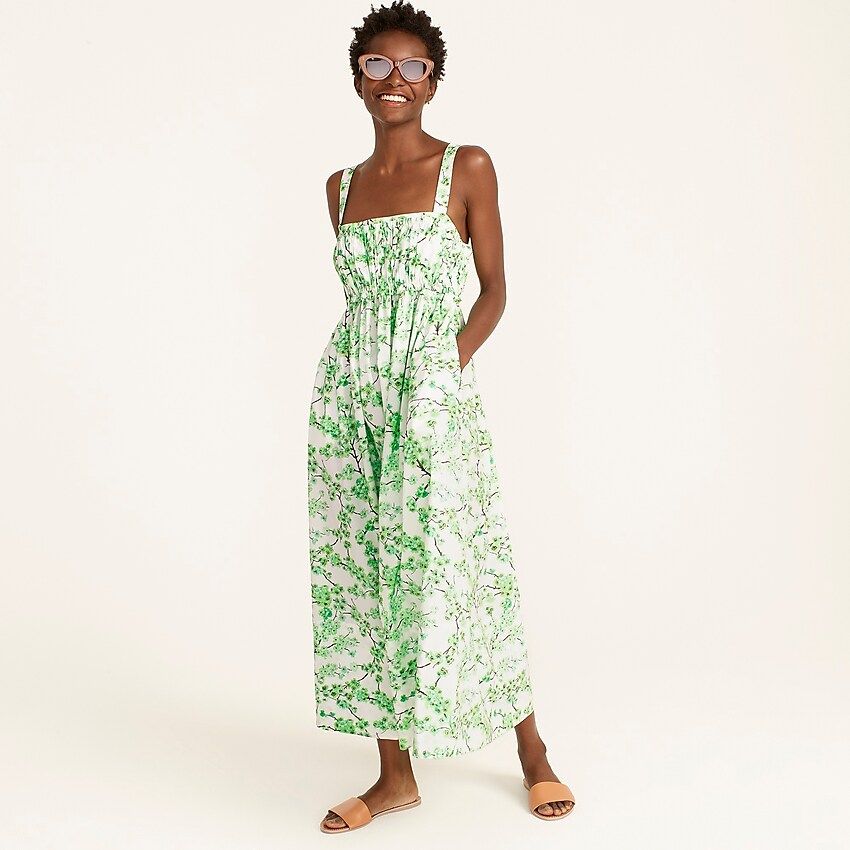 Gathered tank midi dress in lime cherry blossoms | J.Crew US