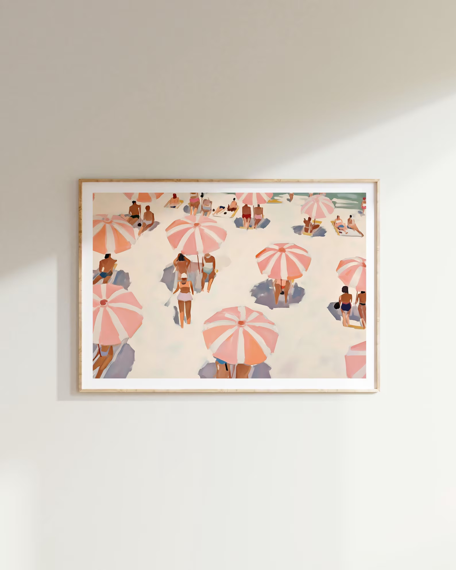 Preppy Beach Umbrella Art, Vintage Summer Print, Pink and White Wall Decor, Beachy Umbrella Art P... | Etsy (US)