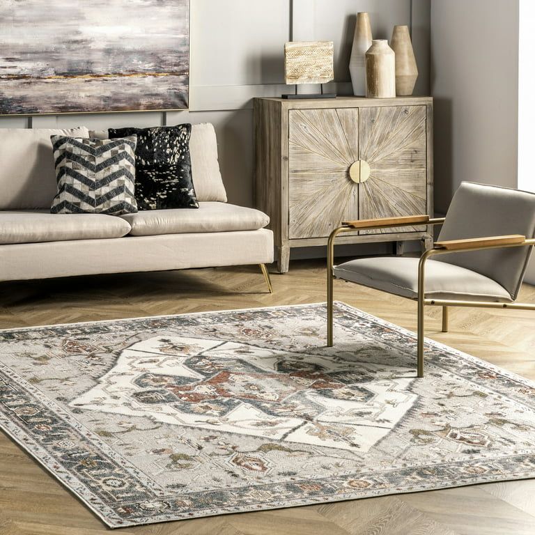 nuLOOM Mali Machine Washable Traditional Medallion Area Rug, 6' x 9', Ivory | Walmart (US)