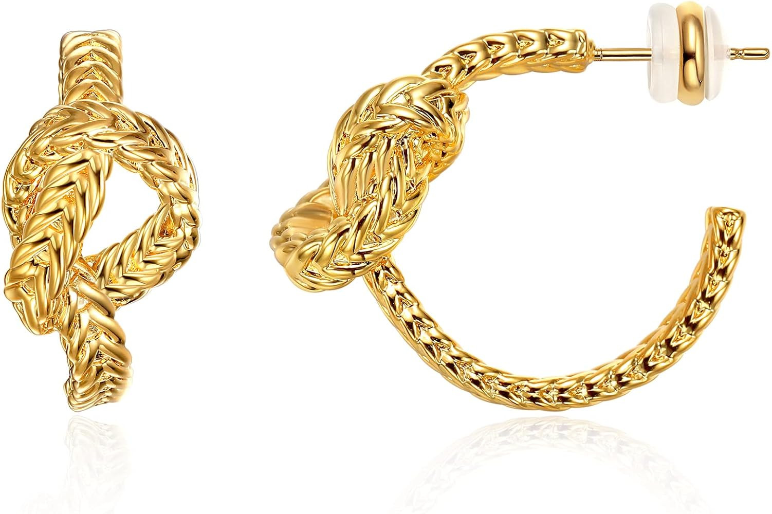 Statement Earrings for Women,Dainty 18k Gold plated Flat Square Bamboo Woven Metal Women's Ear Studs | Amazon (US)