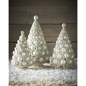 Bethany Lowe 3 Piece Bottle Brush Christmas Tree Set, 9"-13" Size, Ivory and Platinum Color | Amazon (US)