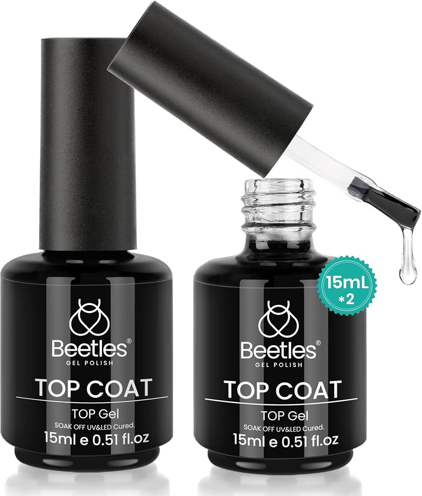 Beetles Top Coat Gel Nail Polish Set \u2013 2Pcs 15ml No Wipe Gel Top Coat, Long-Lasting High Glo... | Amazon (US)