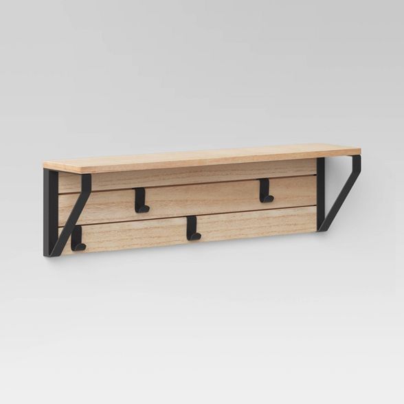 24" Functional Wall Shelf with Hooks Wood - Project 62™ | Target