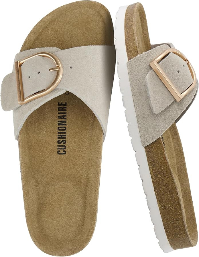 CUSHIONAIRE Leeds 100% Genuine Leather Suede Womens Sandals, Comfortable Slides for Women with Ad... | Amazon (US)