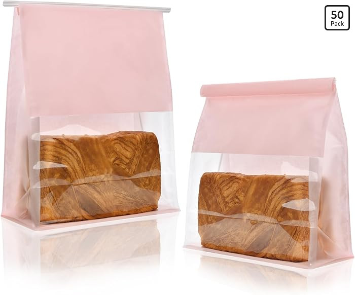 Funcoo 50 Paper Bread Bags with Tabs for Homemade Sourdough Bread, 8.7x4.3x11 Inches Pink Bakery ... | Amazon (US)