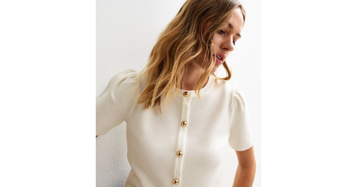 Cream Short Sleeve Crew Neck Cardigan | New Look | New Look (UK)