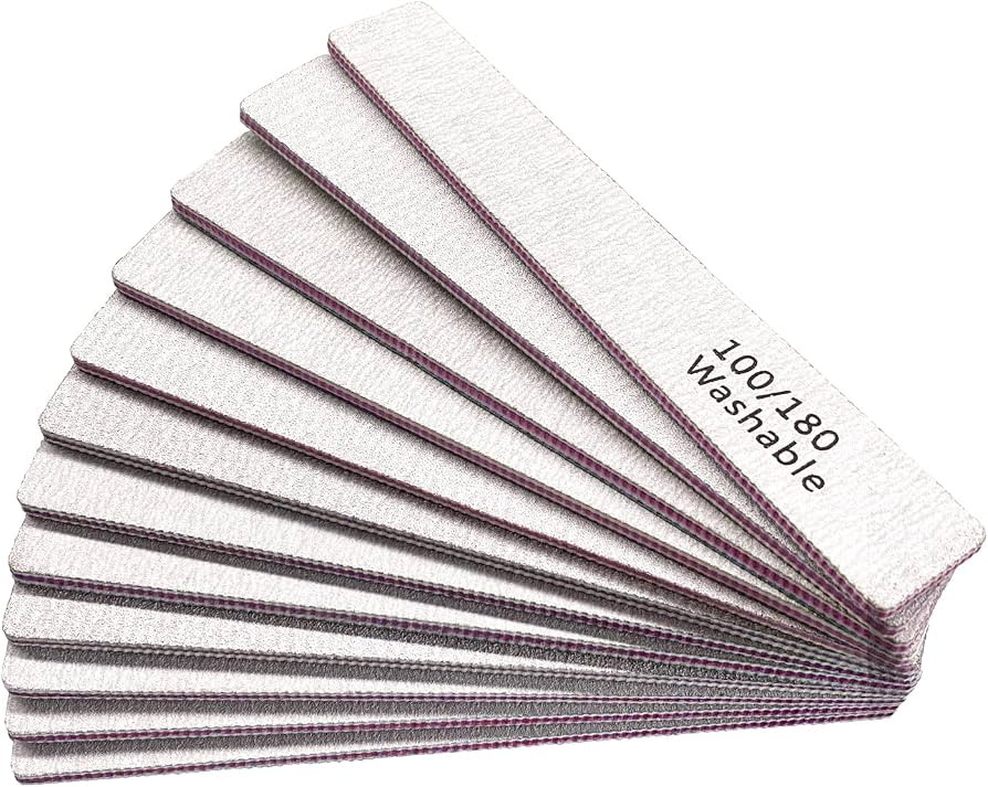 Nail File 12 PCS Professional Reusable 100/180 Grit Double Sides Washable Nail File Manicure Tool... | Amazon (US)