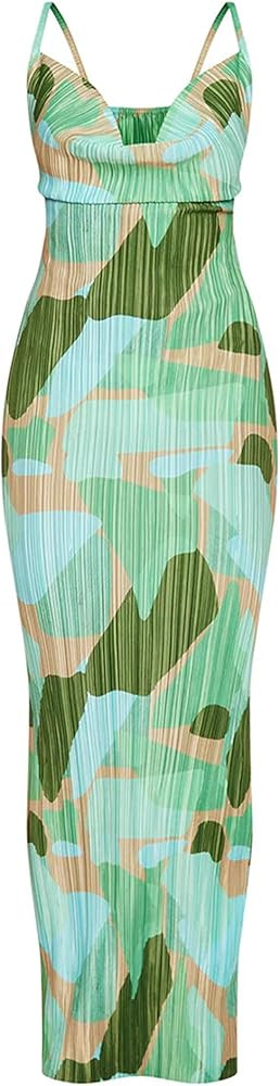 LASPIA Cowl Neck Dress Sexy Strap Shoulder Pleated Maxi Dresses Summer Wedding Guest Dresses for ... | Amazon (US)