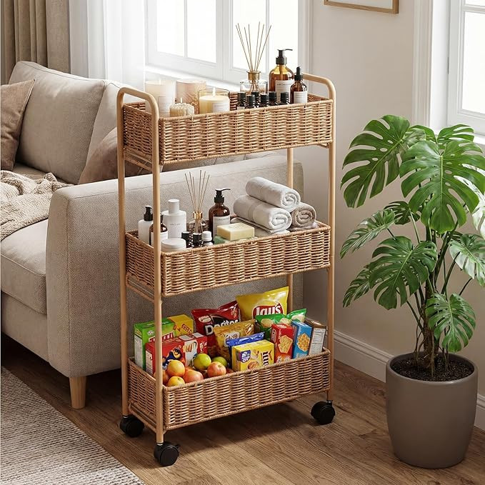 FOCHIER F Utility Slim Storage Cart,3-Tier Rolling Kitchen Office Laundry Room Cart,Mobile Shelvi... | Amazon (US)