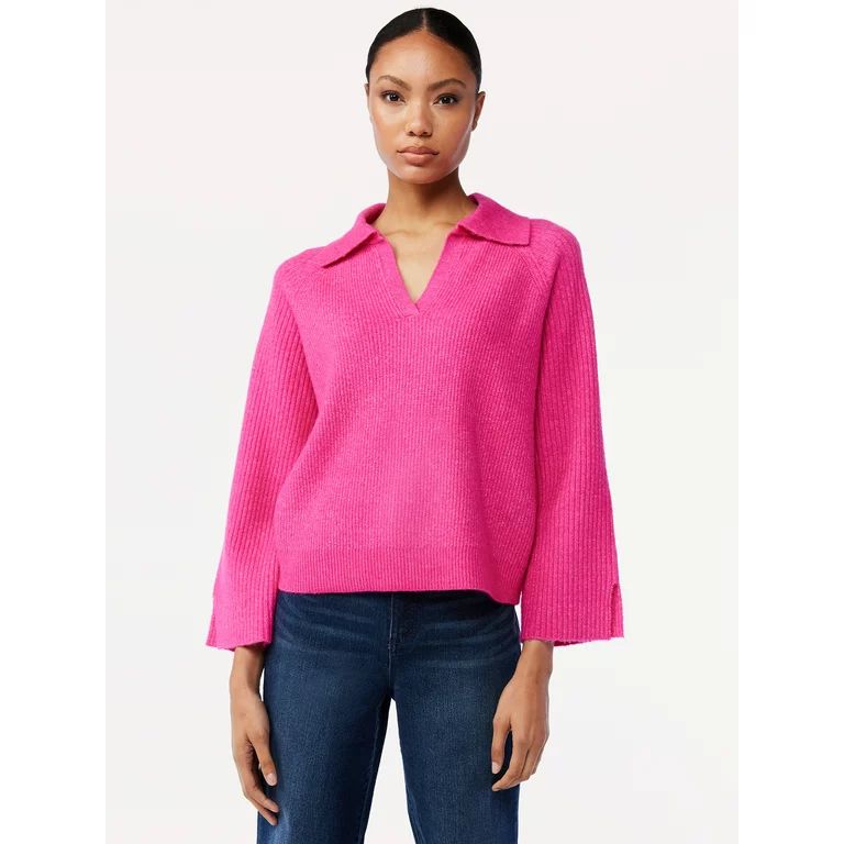 Scoop Women's Polo Sweater with Slit Sleeves | Walmart (US)