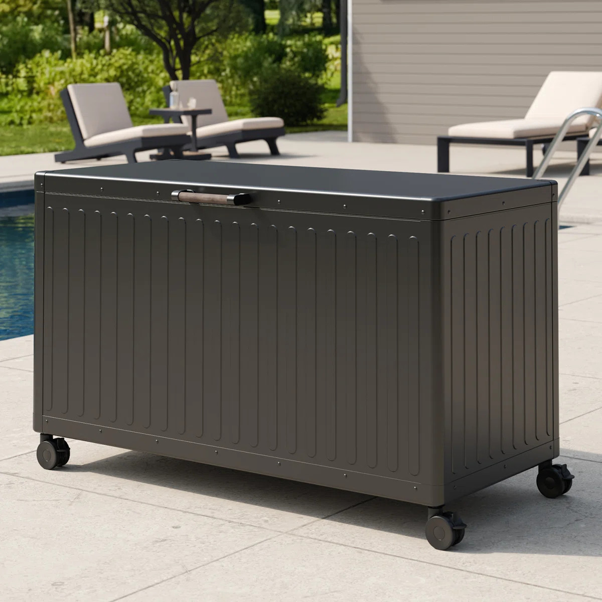 175 Gallon Large Outdoor Deck Box with Wheels | Wayfair North America