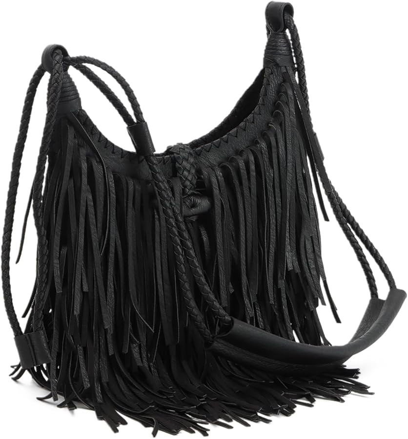 Vintage Fringe Hobo Bag for Women Black Fringe Purse Fringe Satchel Tassel Bag Fringe Shoulder Ba... | Amazon (US)