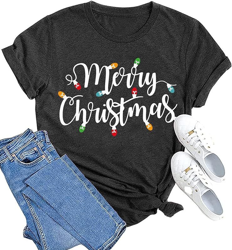 MAIHUN Christmas Shirts Womens Merry Christmas Shirt Xmas Holiday Tshirt Christmas Lights Tee Tops | Amazon (US)