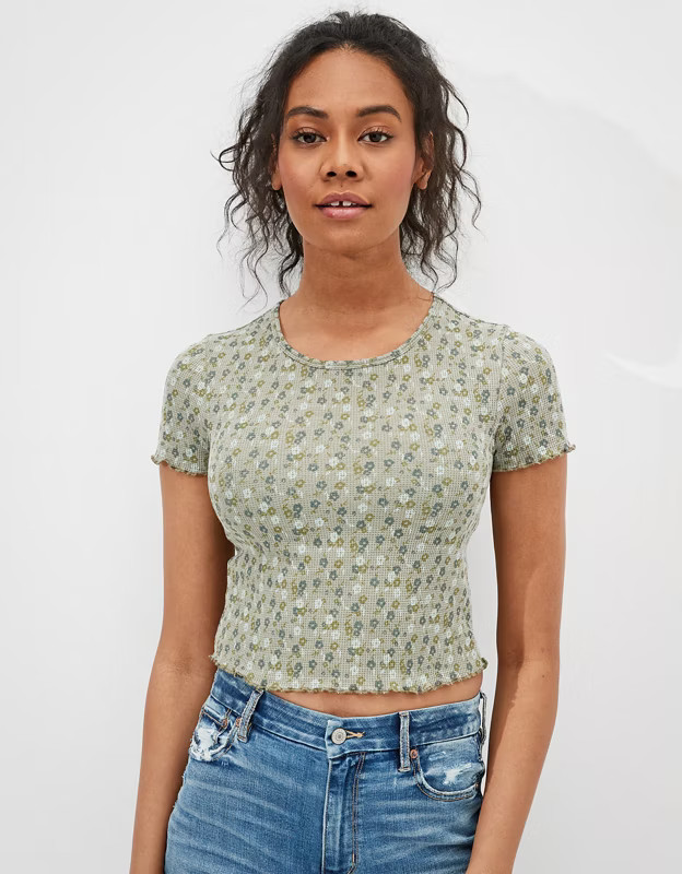 AE Floral Waffle Baby Tee | American Eagle Outfitters (US & CA)