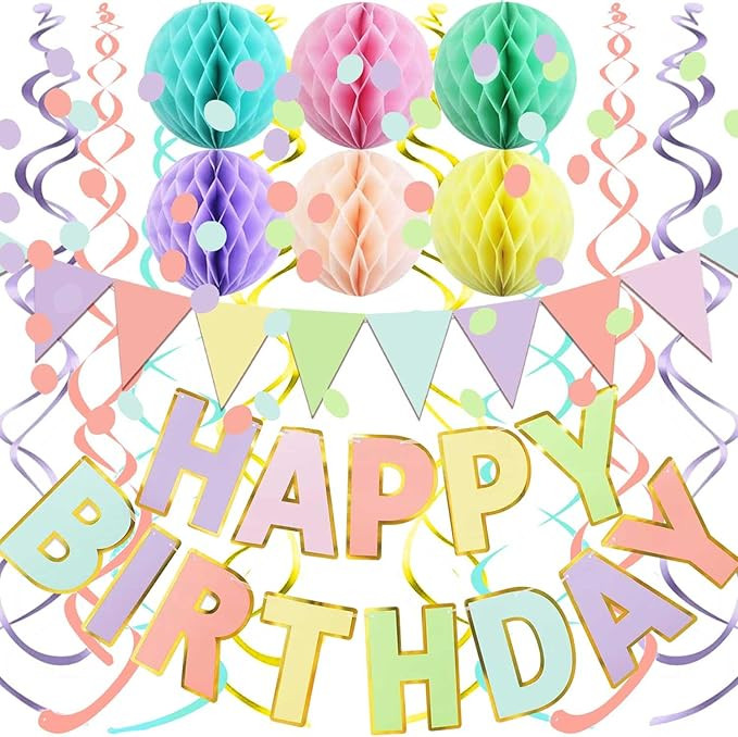 Fecedy Macaron Superlarge Alphabet Happy Birthday Banner Colorful Flag Bunting Circle Confetti Ga... | Amazon (US)