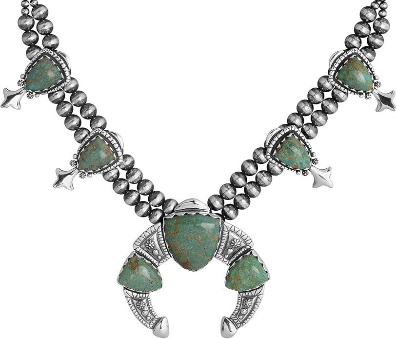 American West Jewelry Sterling Silver Women's Necklace Choice Of Gemstone Color Squash Blossom De... | Amazon (US)