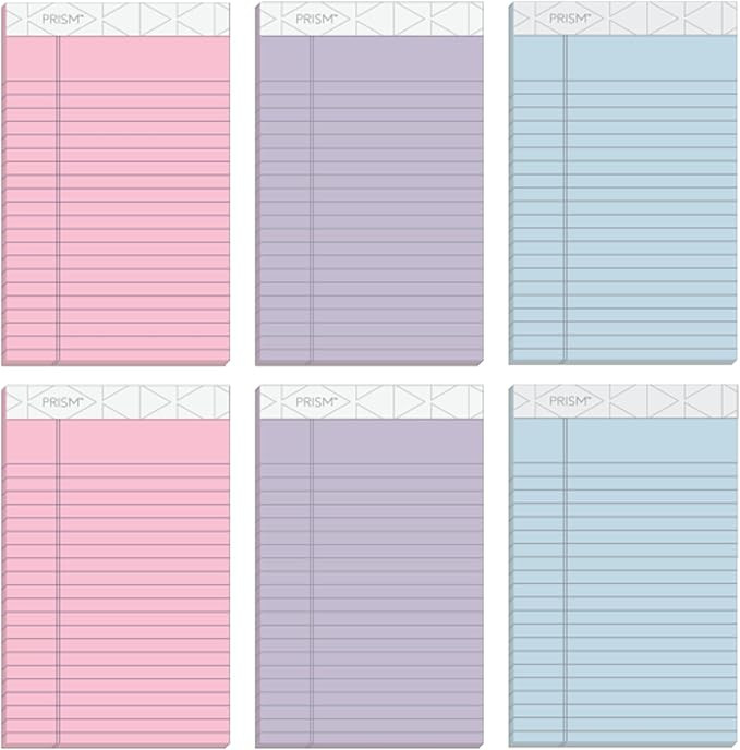 TOPS 5 x 8 Legal Pads, 6 Pack, Prism Brand, 2 Pink/2 Blue/2 Purple, Narrow Ruled, 50 Sheets Per W... | Amazon (US)