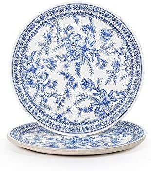 Amazon.com: Coterie Blue Floral Paper Plates (Set of 10 Large Plates) - Blue and White Decorative... | Amazon (US)