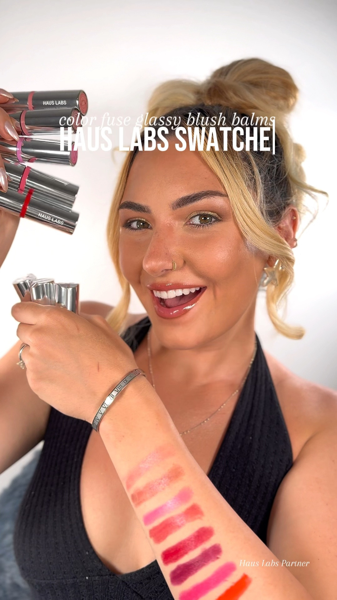 Swatching every shade of the Haus Labs Color Fuse Glassy Blush Balms 🤍✨ Made with 70% skincare ingredients 👏🏻 

#LTKFindsUnder50 #LTKBeauty #LTKVideo