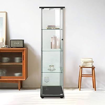 FANYUSHOW Glass-Door Cabinet, 4-Shelf Curio Cabinet,Black | Amazon (US)