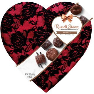Russell Stover Valentine's Day Secret Lace Heart Assorted Milk & Dark Chocolate Candy Gift Box, 17 CT, 10 OZ | CVS Health
