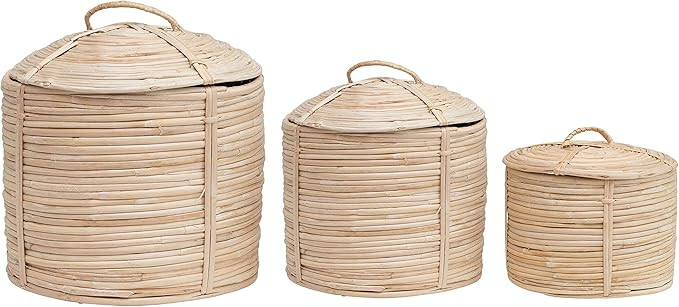 Creative Co-op Hand-Woven Grass & Date Leaf Lids, Set of 3 Basket, Natural, 3 | Amazon (US)