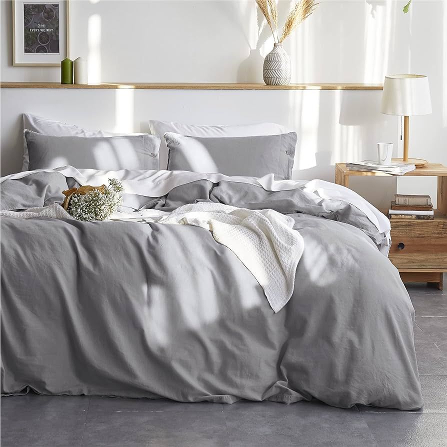 BEDSURE Linen Duvet Cover Queen Linen Cotton Blend Duvet Cover Set - 3 Pieces Comforter Cover Set... | Amazon (US)