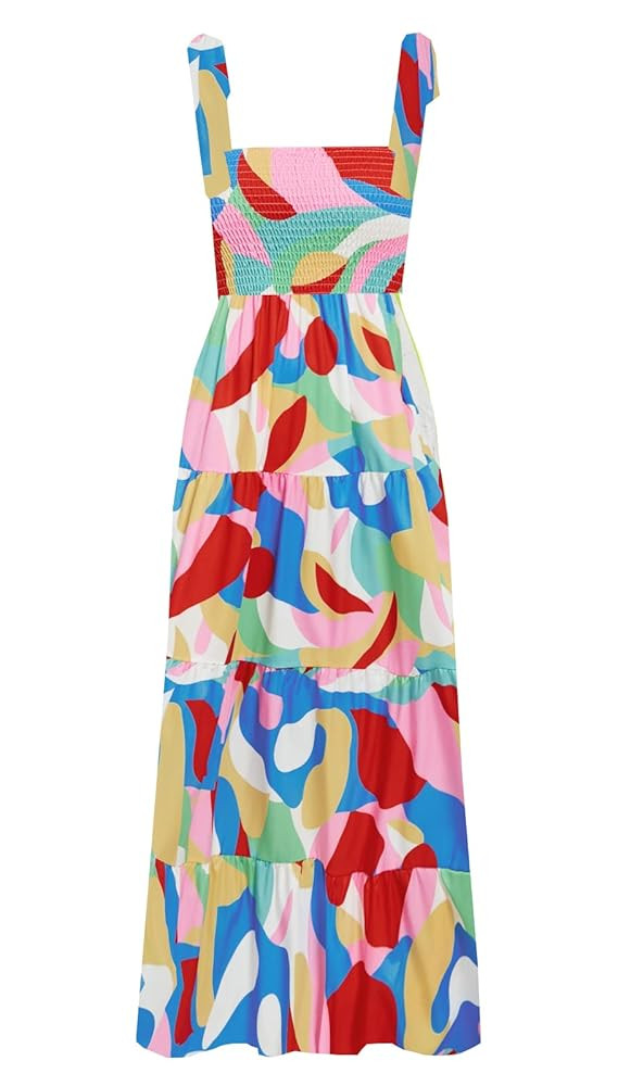 GOLDSTITCH Women's Summer Boho Spaghetti Strap Ruffle A Line Beach Long Maxi Dress | Amazon (US)