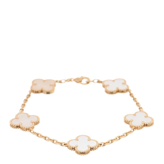 18K Yellow Gold Mother of Pearl 5 Motifs Vintage Alhambra Bracelet | FASHIONPHILE (US)