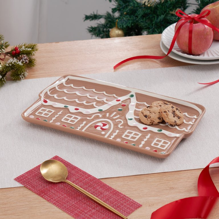 Holiday Time Ceramic Gingerbread House Tray | Walmart (US)