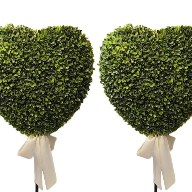 Boxwood Heart with Bow Topiaries, Green and White, 32", 2 Count, Valentine's Day by My Texas Hous... | Walmart (US)